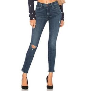J Brand Mid Rise Jeans Skinny Swift Destruct Indigo size 28 Ripped Dark Wash